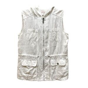 St Tropez 100% Linen White Sleeveless Zip Up Hooded Size M Utility Vest